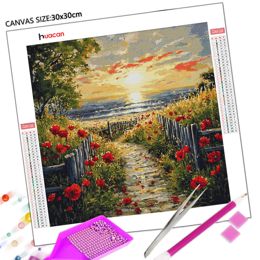Huacan 5D DIY Diamantmalerei Sonnenuntergang am Meer Landschaftsmosaik in Multicolour, B/T/H: 20 x 20 x 20 cm - Bild 2