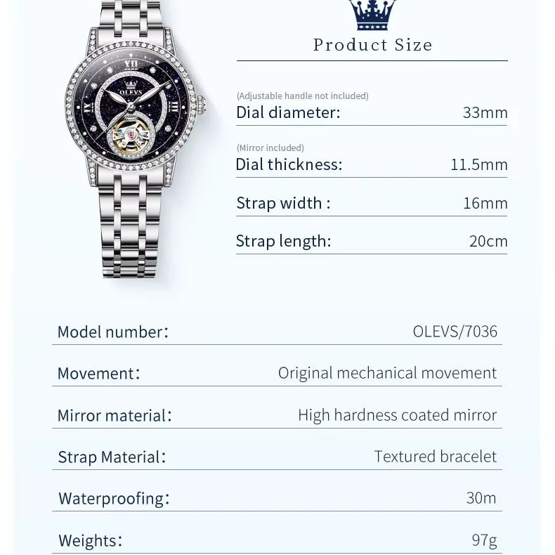 OLEVS Armbanduhr, Edelstahl, Diamant, Damen, Handaufzug, Silber - Bild 6