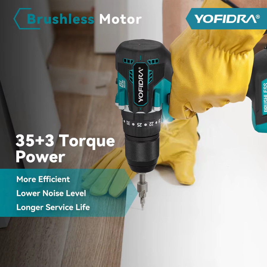 YOFIDRA Bürstenloser kabelloser elektrischer Schlagbohrer mit 35+2 Drehmomentstufen und 13 mm Spannweite für Makita LXT Akkus - Bild 5