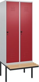 C+P Spind Classic PLUS Garderobenschrank mit Sitzbank, 2 Abteile, B/T/H: 212 x 80 x 81,5 cm, Sicherheits-Drehriegel und 4 Garderobenhaken, Buche-Hartholz und Stahl - Bild 1