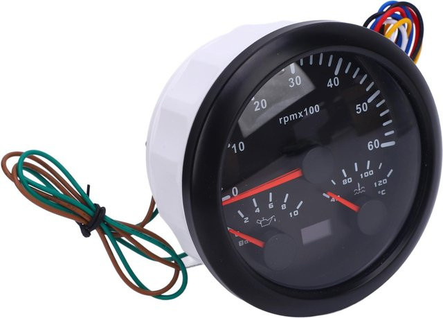 3-in-1 Drehzahlmesser mit 7-farbiger Hintergrundbeleuchtung in Schwarz, DC 9 bis 32 V, 6000 U/min, 0 bis 10 bar Öldruck und 40 bis 120 °C Wassertemperatur, Durchmesser: 85 mm - Bild 1