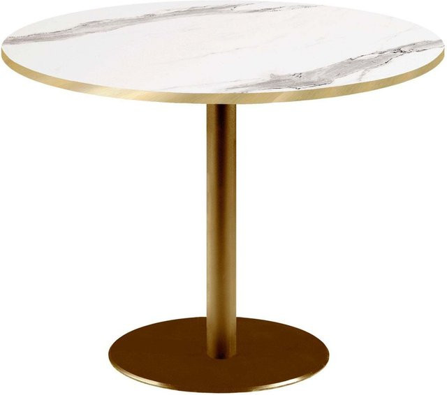 RestooTab Tisch Rome XL rund mit Gestell in Goldmetallic und Platte in Weiß, Grau und Messing, Höhe: 75 cm, Durchmesser: 120 cm - Bild 1