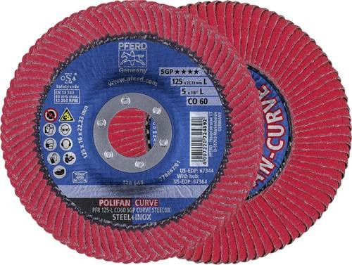 PFERD POLIFAN CO SGP CURVE STEELOX Fächerscheibe für Stahl und Edelstahl, Durchmesser: 125 mm, Farbe: Silber/Rot - Bild 1