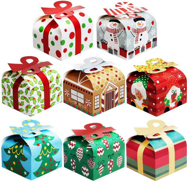 24 Stück Weihnachtsgeschenkboxen aus Papier in Dreiecksform mit Etikett und Band, Mehrfarbig - Bild 1