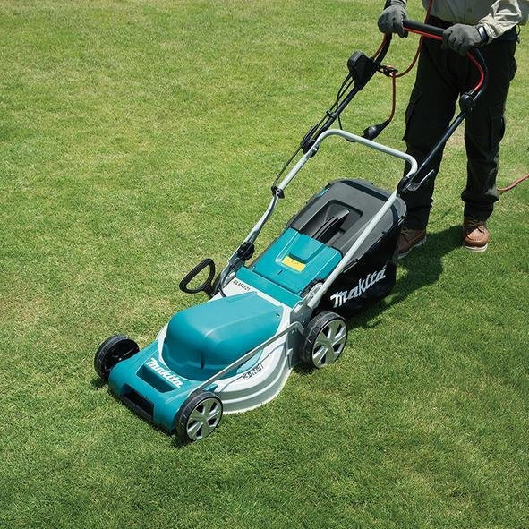 Makita ELM4121 Elektro-Rasenmäher mit Mulchkit und Fangkorb in Schwarz-Blau - Bild 1