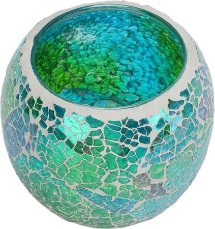 GoolRC Teelichthalter aus Glas mit blauem geometrischem Mosaikdesign in runder Form