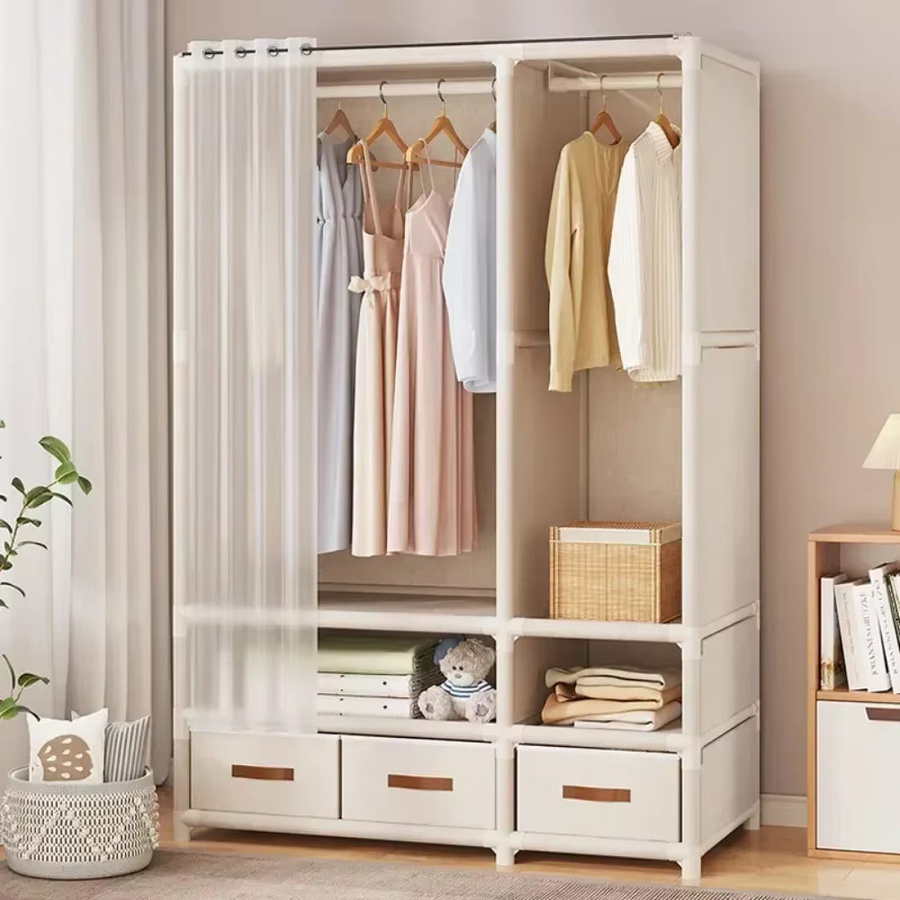 LIUSHADUOLA Stoffschrank mit integrierten Schubladen in Weiß, geräumiger Kleiderschrank für das Schlafzimmer - Bild 1