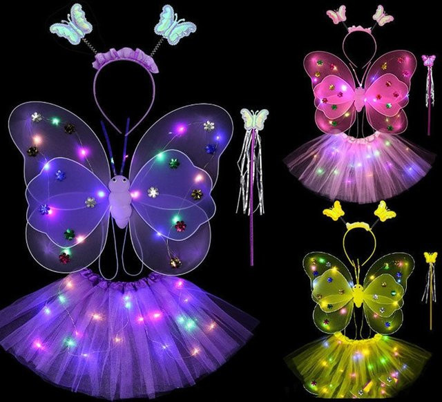Schmetterlingsflügel Kostüm Set, LED, Mädchen, Gelb, Fantasy - Bild 1