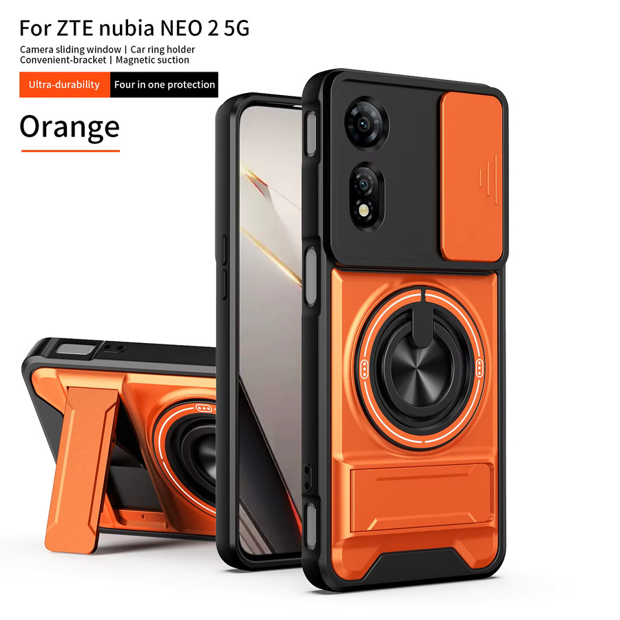 ZTE nubia Neo 2 Handyhülle mit MagSafe Magnetischem Klapphalter und Kameraschutz im Militär-Design in Silber oder Orange - Bild 2