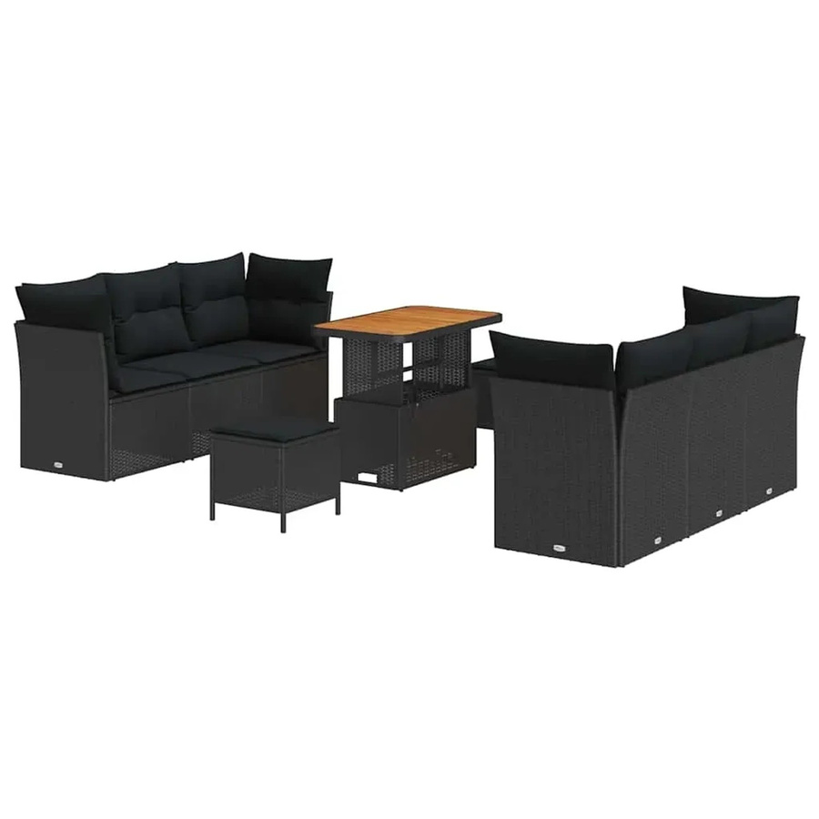 vidaXL 9-teiliges Garten-Sofa-Set aus Polyrattan und Akazie mit Kissen in Schwarz - Bild 2