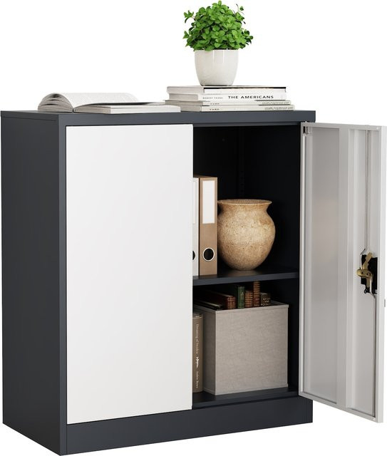 VCM Malivo Metall Büroschrank mit 2 abschließbaren Drehtüren und höhenverstellbaren Fachböden, H x B x T: 90 x 80 x 40 cm - Bild 1
