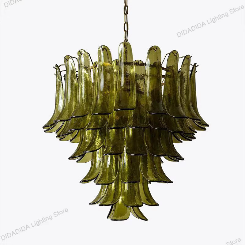 Murano Hufeisen-Glas-Pendelleuchte mit Blütenblatt-Design in Mehrfarbig und Gold/Messing, moderne Deckenlampe mit Glas und Messing - Bild 2