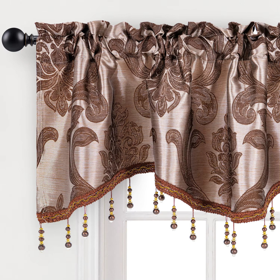 LEEJOOM Kurzvorhang mit Jacquard-Webart und floralem Muster in Beige und Braun - Bild 2