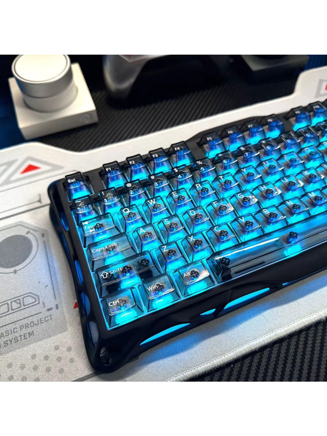 Oeny Transparente PC-Tastenkappen im Cherry-Profil für MX-Switches, 132 Stück, Schwarz, UV-Druck, Kristall-Design für Gaming-Tastaturen - Bild 6