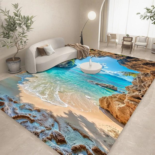 Miniso 3D-Teppich mit Ozean-Motiv, rutschfest und bunt, B/T: 120 x 160 cm - Bild 1