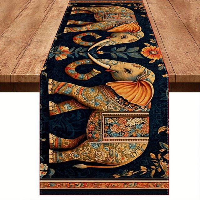 ZZN Tischläufer im Boho-Stil mit indischem Elefanten-Muster, rechteckig, B/H: 183 x 33 cm - Bild 1