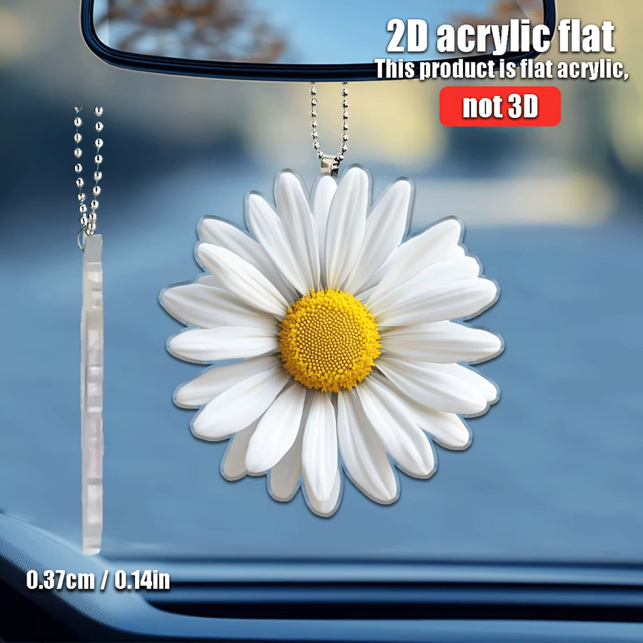 Weiße Sonnenblumen-Anhänger aus Kunststoff als dekorativer Blumen-Anhänger für Auto, Rucksack oder Schlüsselanhänger - Bild 3