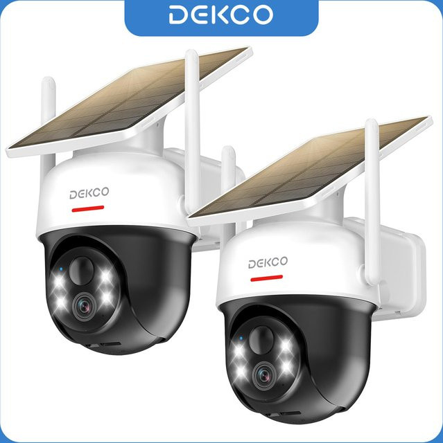 Dekco Solar-WLAN-Kamera mit 3 MP Auflösung, 100 % kabellos, 5000 mAh Akku und Zwei-Wege-Audio, PTZ-CCTV-Überwachungskamera in Weiß - Bild 1