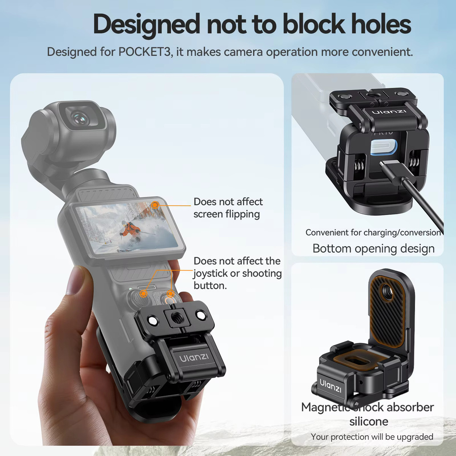 Ulanzi PK16 Magnetische Halterung mit Schnellwechsel-Adapterrahmen für DJI Osmo Pocket 3 und DJI Osmo Pocket 4, Schwarz - Bild 4