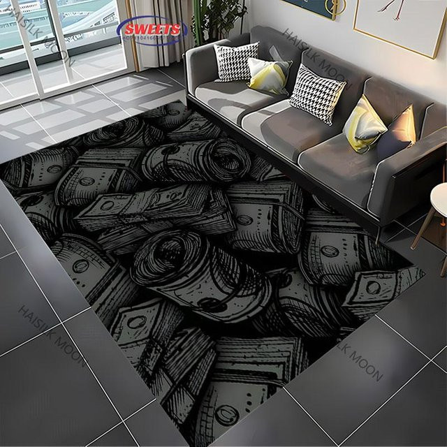 Miniso Teppich mit Dollar-Aufdruck in Schwarz, rutschfeste Cartoon-Matte aus Polyester, B/H: 60 x 40 cm - Bild 1