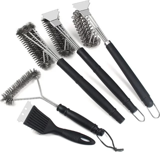 3-in-1 Grillreinigungsbürste und Schaber aus Edelstahl in Silber, 18 Zoll - Bild 1