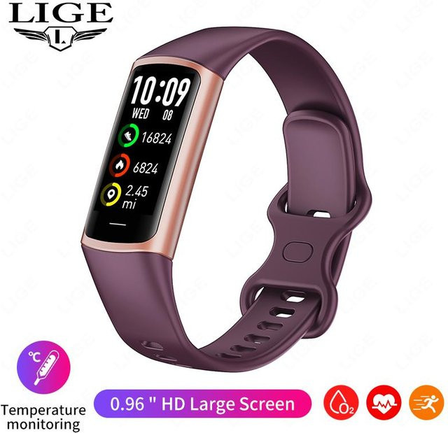 LIGE Sport-Smartwatch mit 0,96 Zoll Display, Bluetooth-Verbindung, wasserdichtem Fitness-Tracker und Silikonarmband in Lila, kompatibel mit Android und iOS - Bild 1