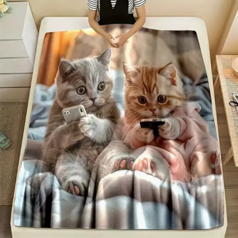 VIKAMA Flanelldecke mit Katzenmuster in Multicolour, weiche Kuscheldecke für Sofa und Wohnzimmer - Bild 5