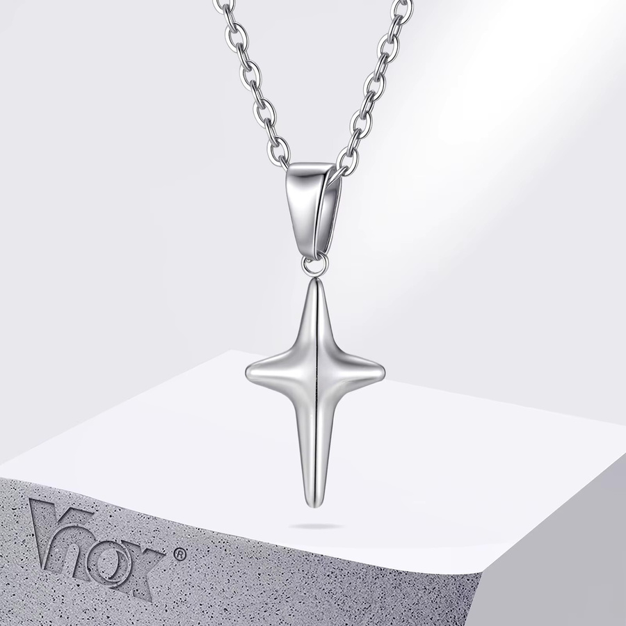 VNOX Halskette, 4-Punkt-Stern-Anhänger, Edelstahl, Silber, Herren - Bild 2