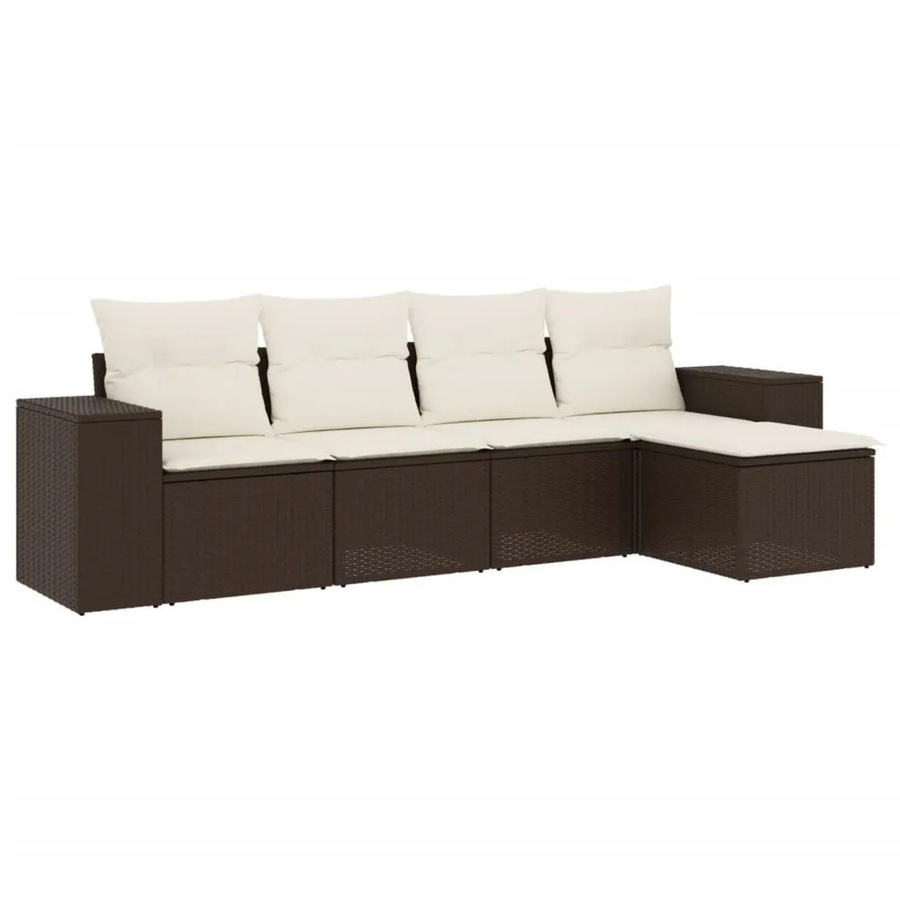 vidaXL 5-teilige Garten-Sofagarnitur aus braunem Poly-Rattan mit cremeweißen Kissen und pulverbeschichtetem Stahlgestell - Bild 2