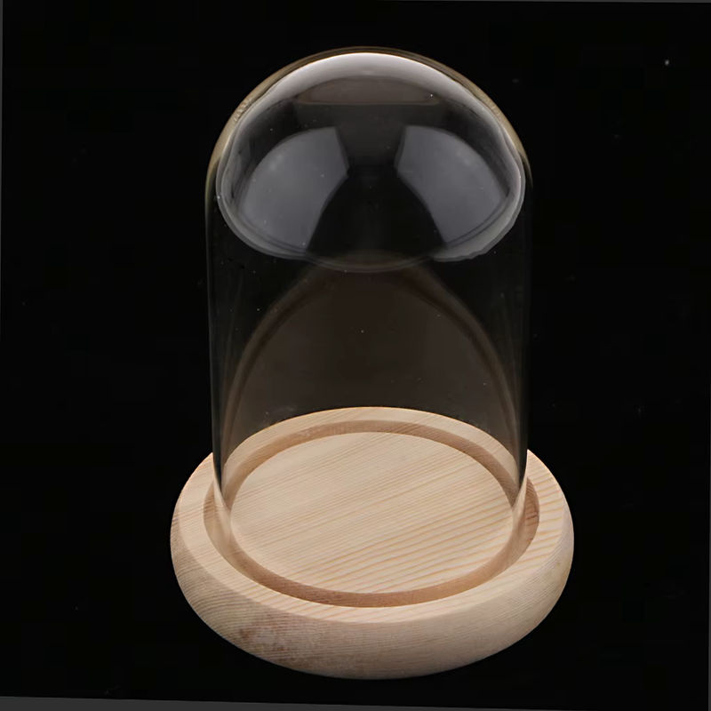 Kesoto Glasgefäßkuppel mit braunem Holzsockel, runde Mikro-Landschaftshalter Vase im skandinavischen Design, transparent - Bild 2