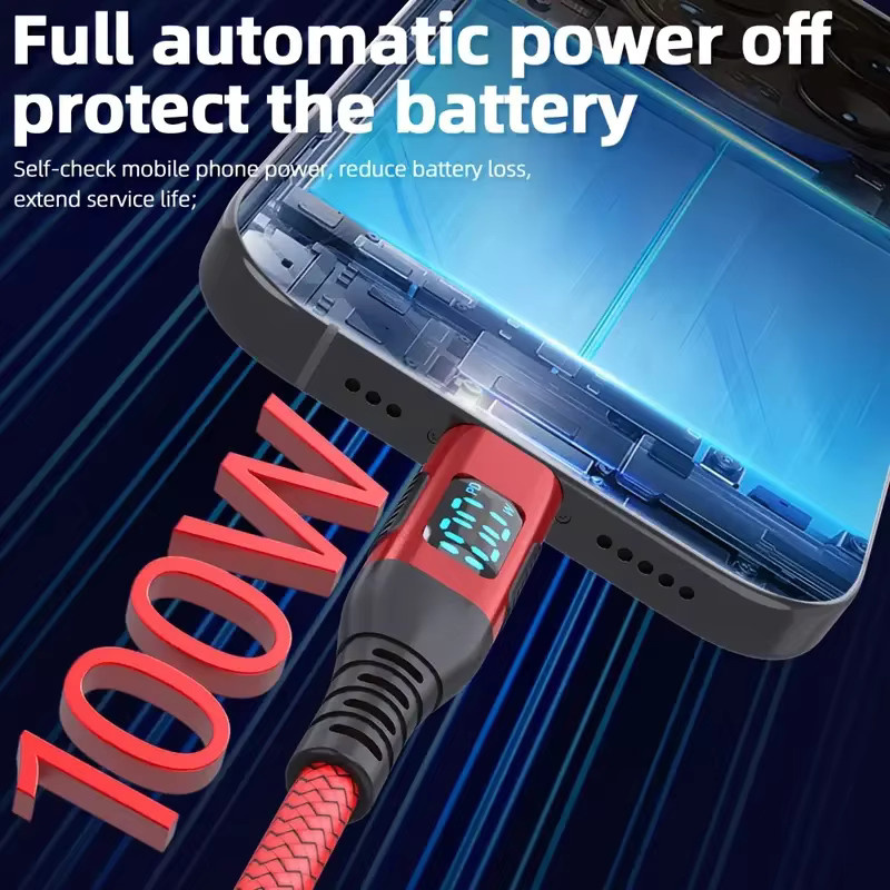 LAIHONEN USB-C zu USB-C Datenkabel mit 100W Schnellladung und LED-Dynamischer Anzeige in Rot - Bild 6