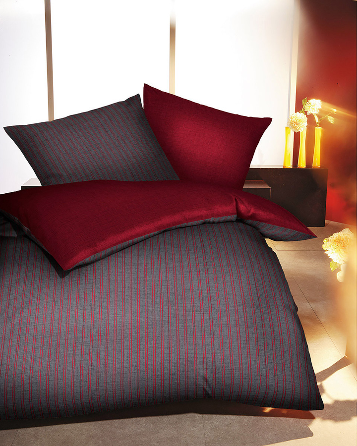 Kaeppel Eternity Combo 326 Bettwäsche aus Mako-Satin in Rot und Grau, gestreift, B/H: 155 x 220 cm - Bild 1