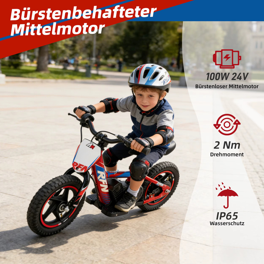 Sinaopus 12-Zoll Kinder-E-Motorrad in Mehrfarbig – 24V 64,2Wh 100W All-Terrain Elektro-Dirtbike für Jungen und Mädchen mit 13 km/h Geschwindigkeitsbegrenzung für Kinder ab 3 Jahren - Bild 2