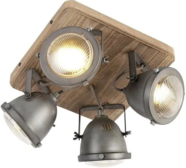 QAZQA IndustrieSpot Emado Wandleuchte aus Stahl und Holz in Grau, 4-flammig, dimmbar und verstellbar - Bild 1