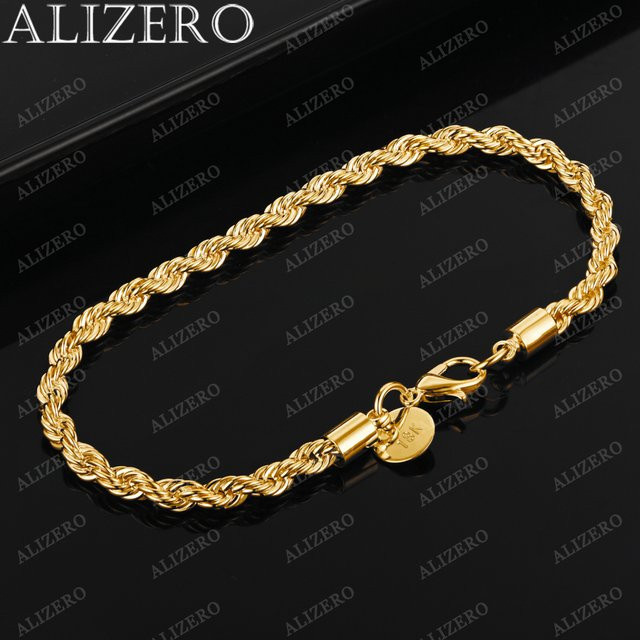 ALIZERO Armband 925 Silber, 18 Karat vergoldet, Twisting Rope, Unisex - Bild 1