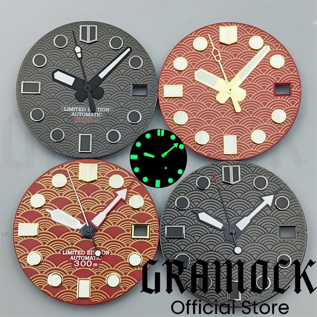 Gramock Uhrenzifferblatt, 28,5 mm, schwarz, rot, Fischschuppen, Unisex - Bild 1