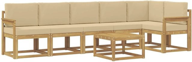 vidaXL Outdoor-Sofagarnitur 7-teilig aus Akazienholz mit Kissen in Weiß und Beige - Bild 1