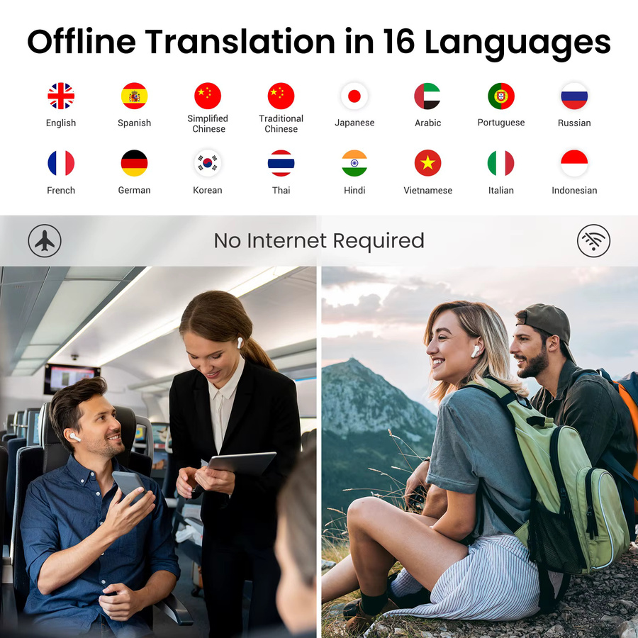 Wooask A8 ChatGPT Übersetzer In-Ear Kopfhörer in Weiß mit 144 Online- und 16 Offline-Sprachen für bidirektionale Sofortübersetzungen - Bild 4
