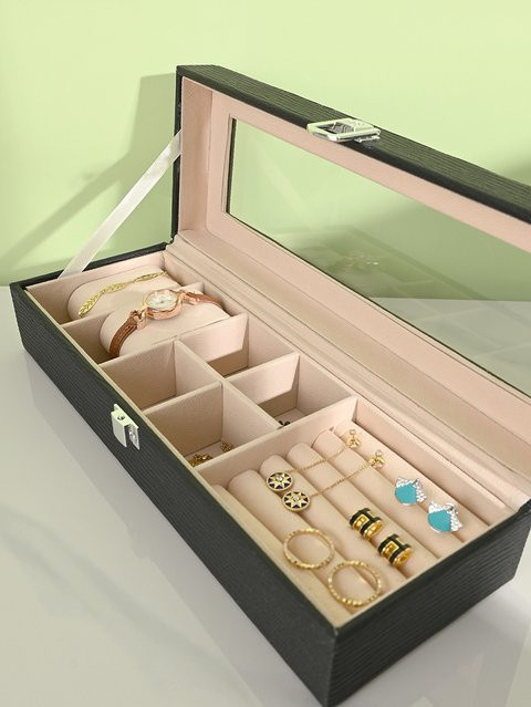 Uhrenbox mit Fenster, Aufbewahrungsbox für Uhren, Ketten, Ohrringe und Ringe - Bild 1