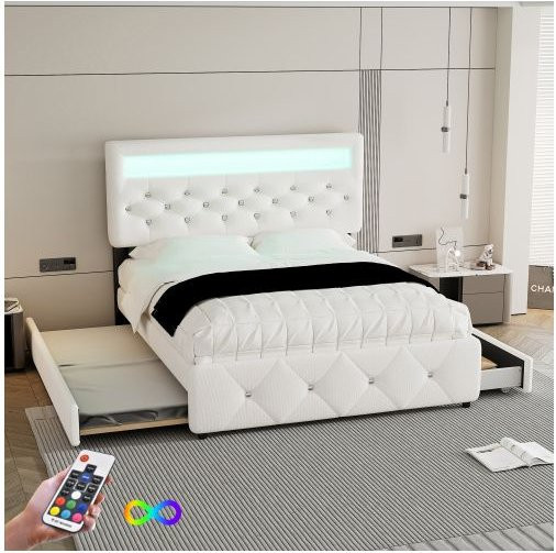 Gepolstertes Bett MUVOE in Weiß mit 2 Schubladen, B/T: 140 x 200 cm - Bild 1