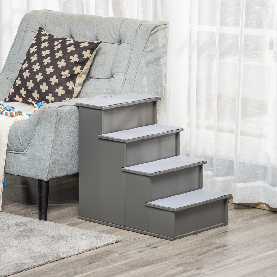 PawHut Haustiertreppe 4-stufige Hundetreppe und Katzentreppe in Grau mit rutschfester Matte, B/T/H: 40 x 59 x 54,2 cm von Aosom - Bild 2