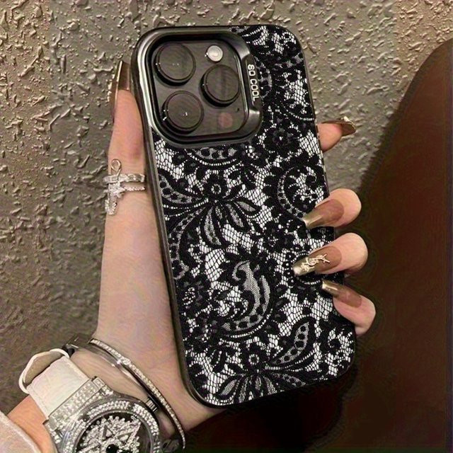 Schwarze Laser-TPU-Vitality-Handyhülle mit Spitzenmuster für iPhone 17 Pro Max, 16, 15, 14, 13, 12, 11, Xs, Xr, X, 7, 8 und SE, galvanisiert - Bild 1