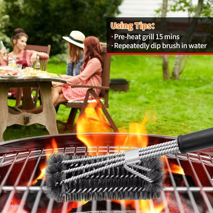 FEB.WIND 3-in-1 Grillbürste aus Edelstahl in Silber und Schwarz für effiziente Reinigung von Grillgittern - Bild 4