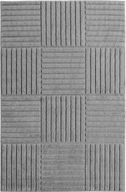Kadima Design Hochflorteppich Patchwork in Silber mit Cord-Streifen und High-Low-Effekt, B: 200 cm, T: 290 cm, Waschbar - Bild 1
