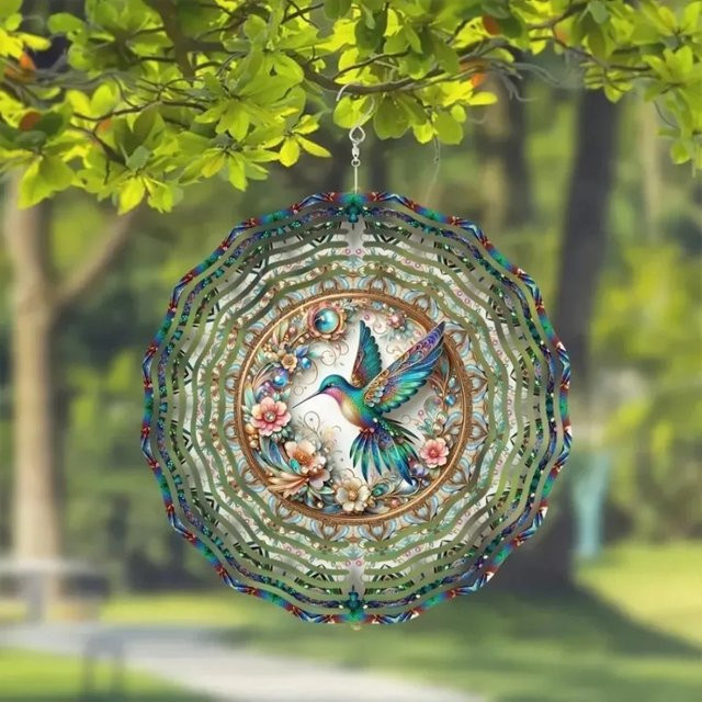 CIFBUY Kolibri-Windspiel aus Metall mit Blumen-Mandala als bunte Dekoration für Garten und Balkon - Bild 1