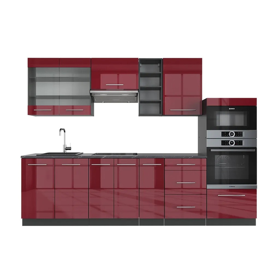 Vicco Fame-Line Küchenschrank Set in Bordeaux Hochglanz und Anthrazit mit Soft-Close-Türen, Breite: 280 cm - Bild 2
