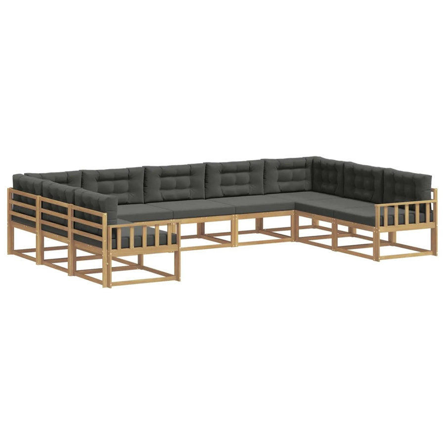 vidaXL Outdoor-Sofagarnitur in U-Form aus massivem Akazienholz mit Kissen in Anthrazit und Weiß - Bild 2