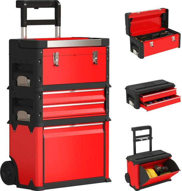 HOMCOM Werkstattwagen mit Werkzeugkoffer in Rot-Schwarz, H x B x T: 72 x 32 x 52 cm - Bild 1