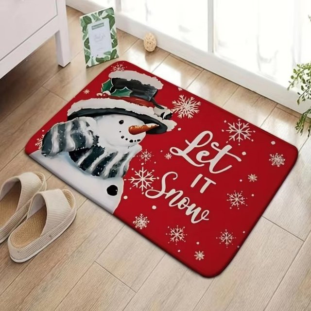 VIKAMA Weihnachts-Teppich mit Schneemann-Motiv, rutschfest, rot, B/T: 60 x 40 cm - Bild 1