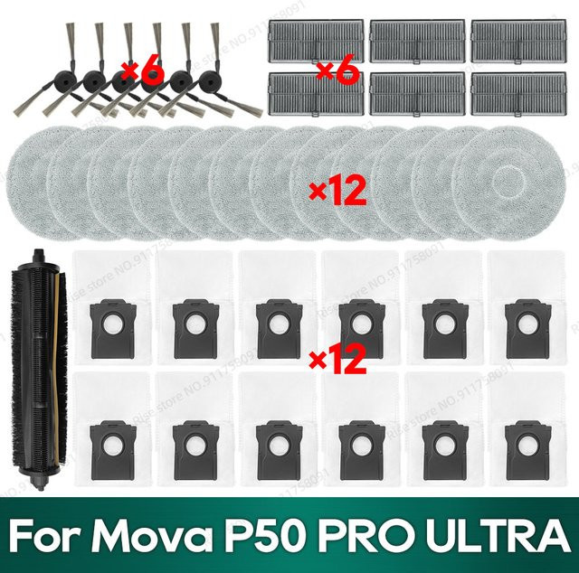OSSIEAO Zubehör-Set für Mova P50 Pro Ultra und Mova P10 Pro Ultra / P10 Pro Ultra Gen 2 mit Tricut Bürsten, Filtern, Wischtüchern und Staubbeuteln - Bild 1